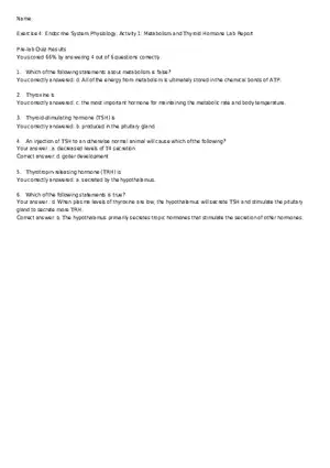 Metabolism and Thyroid Hormone Lab Report