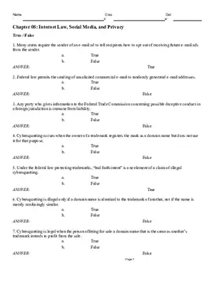Chapter 08 Internet Law, Social Media, and Privacy
