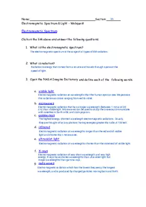 Electromagnetic Spectrum & Light - Webquest