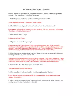 Of Mice and Men Chapter 3 Questions