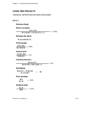 Chapter 13 Analyzing Financial Statements Cases and Projects
