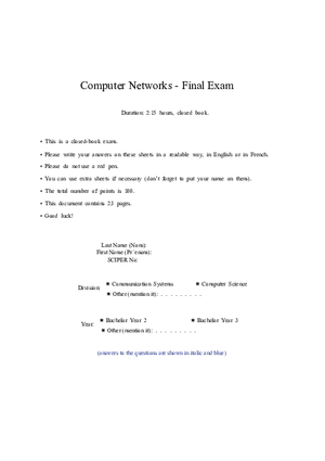 Computer Networks - Final Exam