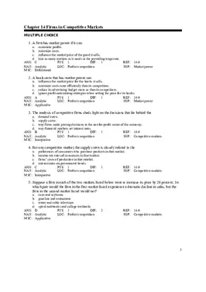Chapter 14 Firms in Competitive Markets Multiple Choice