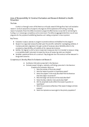 Area of Responsibility IV Conduct Evaluation and Research Related to Health Education