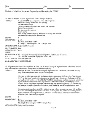 Incident Response Organizingand Preparing the CSIRT Short Answer