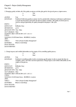 Chapter 8 Project Quality Management True False