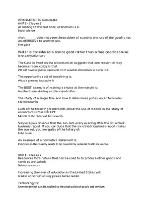 Unit 1 Introduction to Economics Answers