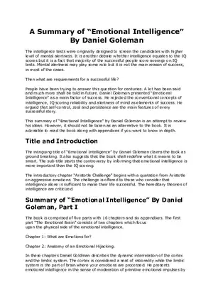 A Summary of Emotional Intelligence