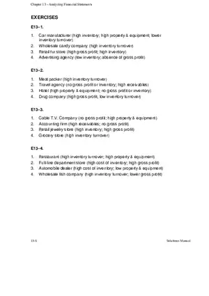 Chapter 13 Analyzing Financial Statements Exercises
