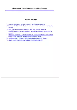 Introduction to Financial Analysis Case Study Example