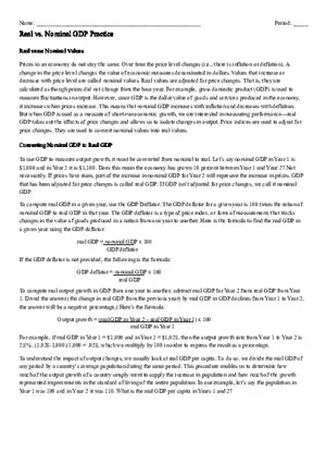 Real vs. Nominal GDP Practice