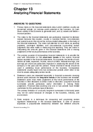 Chapter 13 Analyzing Financial Statements Answers to Questions