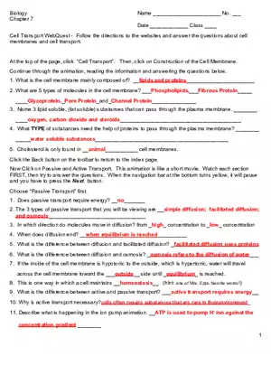 Cell Transport WebQuest Answers