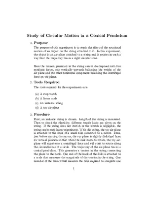 Study of Circular Motion in a Conical Pendulum