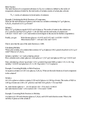 Molarity and Mole fraction