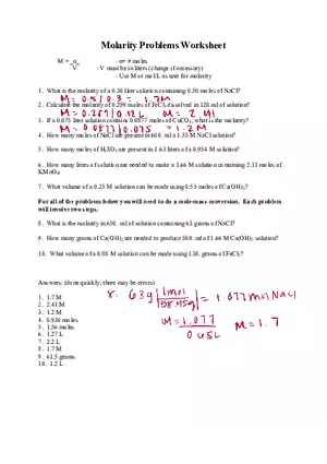 Molarity Problems Worksheet