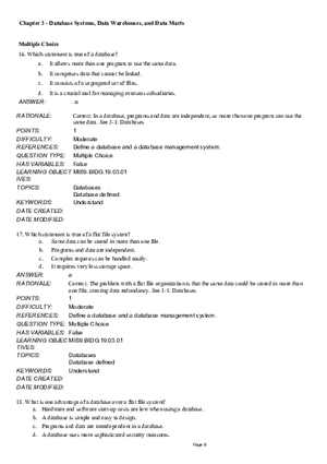 Chapter 3 Database Systems, Data Warehouses, and Data Marts Multiple Choice