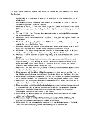 The Major Events of the War, Including the Invasion of Poland, the Battle of Britain, and the D-Day Landings