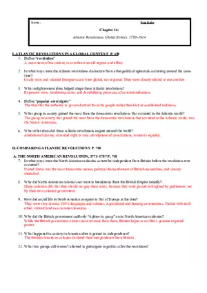 Chapter 16 Atlantic Revolutions, Global Echoes Answers