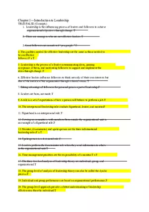 Chapter 1 Introduction to Leadership True False