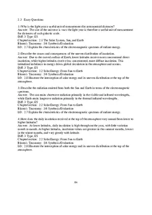 Chapter 2 Solar Energy to Earth and the Seasons Essay Questions
