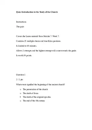 Quiz Introduction to the Study of the Church