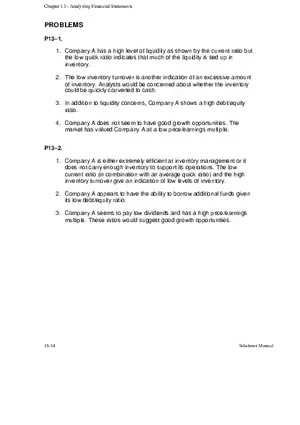 Chapter 13 Analyzing Financial Statements Alternate Problems