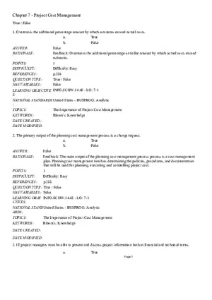 Chapter 7 Project Cost Management True False