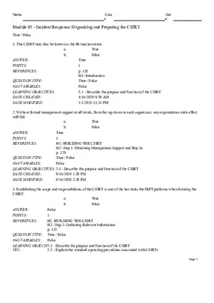 Incident Response Organizingand Preparing the CSIRT True False