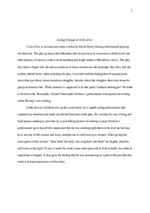 Acting Critique of YellowFace