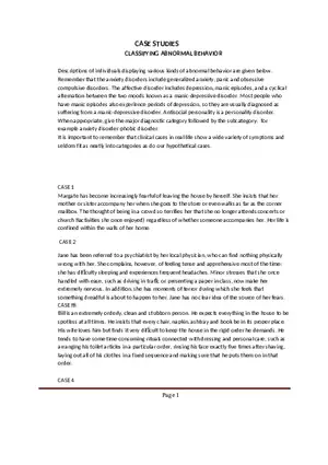 Abnormal Psychological Case Study Examples