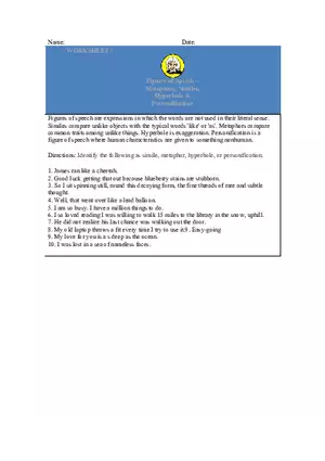 Metaphors, Similes, Hyperbole & Personification