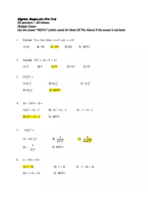 Algebra Diagnostic Pre-Test