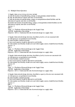 Chapter 5 Network Design in the Supply Chain Multiple Choice 1