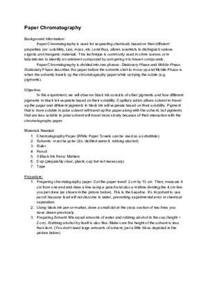 Paper Chromatography Lab