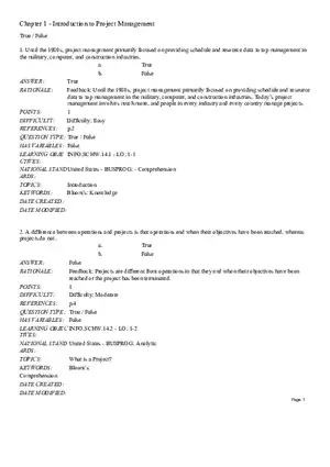 Chapter 1 Introduction to Project Management True False
