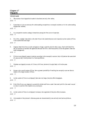 Chapter 17 Oligopoly True False