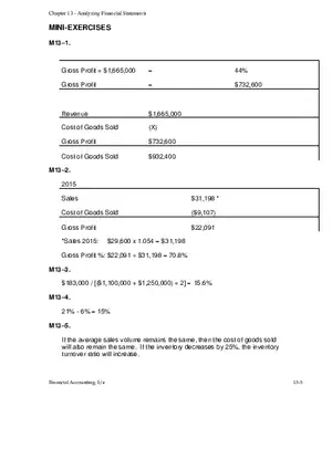 Chapter 13 Analyzing Financial Statements Mini-Exercises