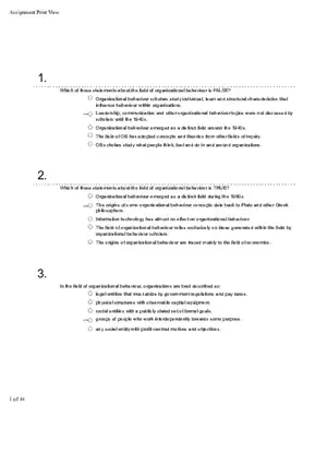Organizational Behavior Ch 1 Multiple Choice 1