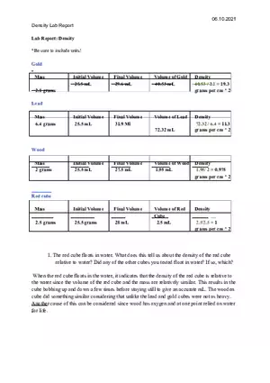 Density Lab Report