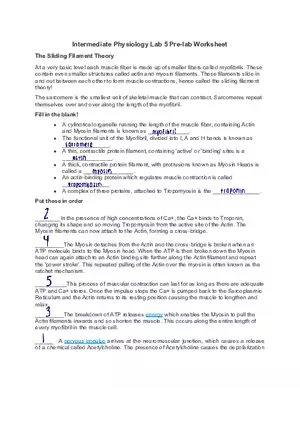 Intermediate Physiology Lab 5 Pre-lab Worksheet