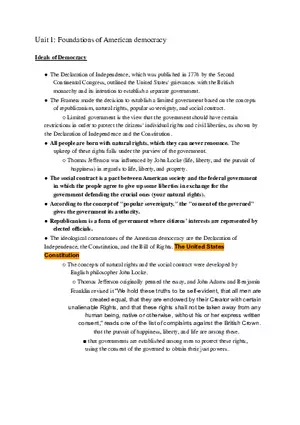 Unit 1 Foundations of American Democracy Study Guide