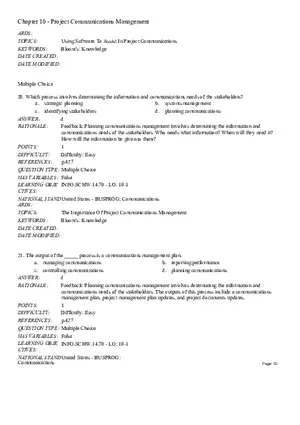 Chapter 10 - Project Communications Management Multiple Choice