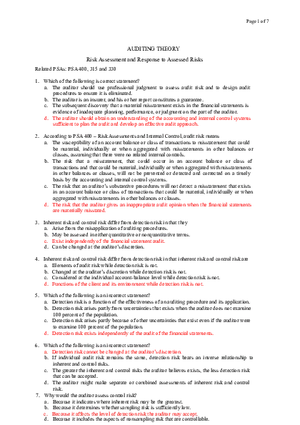 Risk Assessment and Response to Assessed Risks