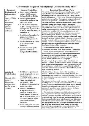 Government Required Foundational Document Study Sheet