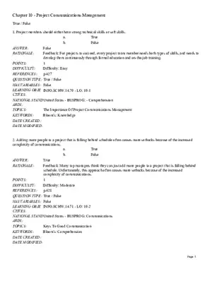 Chapter 10 - Project Communications Management True False