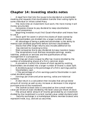 Chapter 14 Investing Stocks Notes