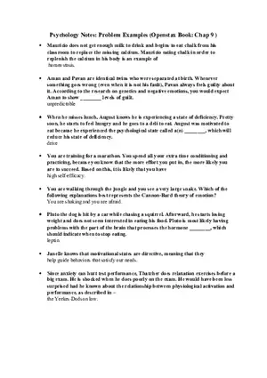 Psychology Notes Problem Examples (Openstax Book Chap 9 )