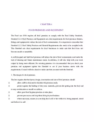 Chapter 6 Food Premises and Equipment