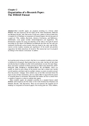 Chapter 2 Organization of a Research Paper The IMRAD Format